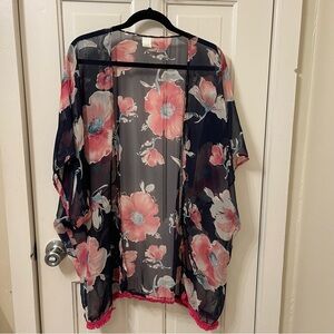 West Loop Sheer Kimono with Pink and Blue Floral Pattern